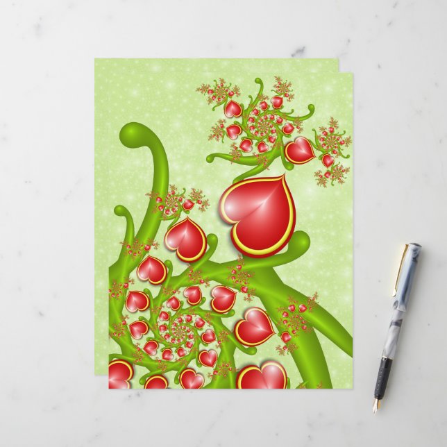 Mit viel Liebe Rot Gelbe Herzen Fraktal Kunst (Vorderseite/Rückseite Beispiel)