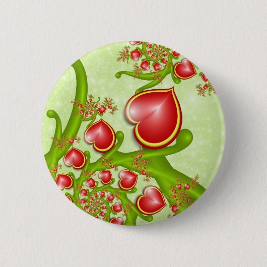 Mit viel Liebe Rot Gelbe Herzen Fraktal Kunst Button (Vorderseite)