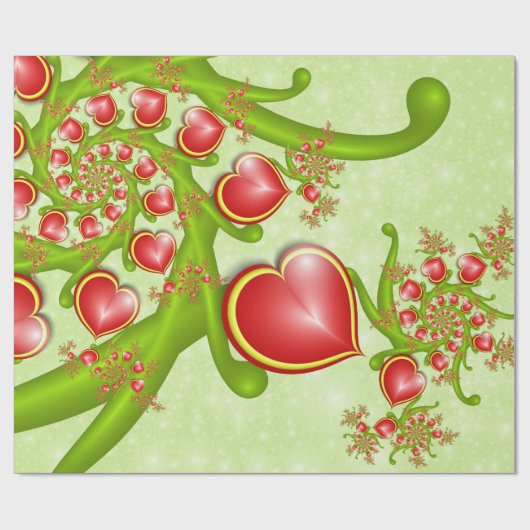 Mit viel Liebe Rot Gelbe Herzen Fraktal Kunst Geschenkpapier (Flach)