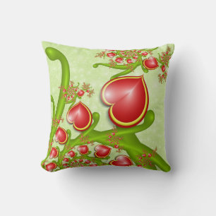 Mit viel Liebe Rot Gelbe Herzen Fraktal Kunst Kissen