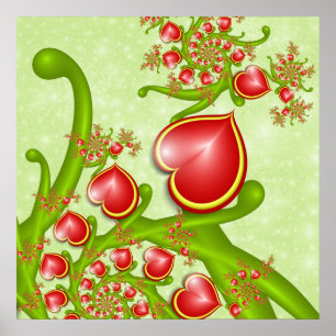 Mit viel Liebe Rot Gelbe Herzen Fraktal Kunst Poster