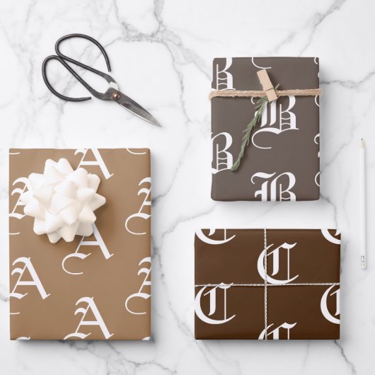 Mit w/Initial-Monogramm anpassen Letter-Brauntöne Geschenkpapier Set (Vorderseite)