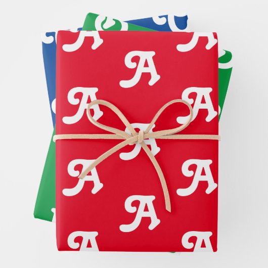 Mit w/Initial Monogramm Buchstaben Rot Blau anpass Geschenkpapier Set (Beispiel)