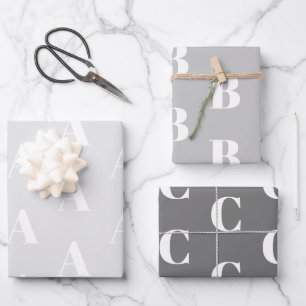 Mit w/Initial-Monogramm-Letter-Graustufen anpassen Geschenkpapier Set