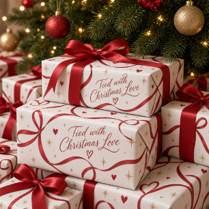 Mit Weihnachtsliebe verbunden, rotes Band Geschenkpapier
