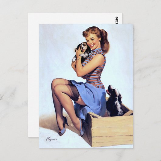 Mit Welpen Button auf Postkarte (Vorne/Hinten)