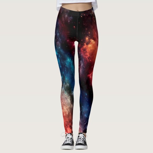 Mit Ziegeln gedeckte bunte Galaxie Leggings (Vorderseite)