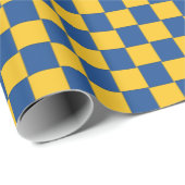 Mit Ziegeln gedecktes gesponnenes Blau und Gelb Geschenkpapier (Rolleneckpunkt)