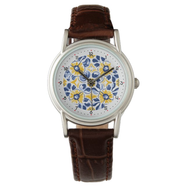 Mit Ziffern schön Floral azulejo Armbanduhr (Vorderseite)