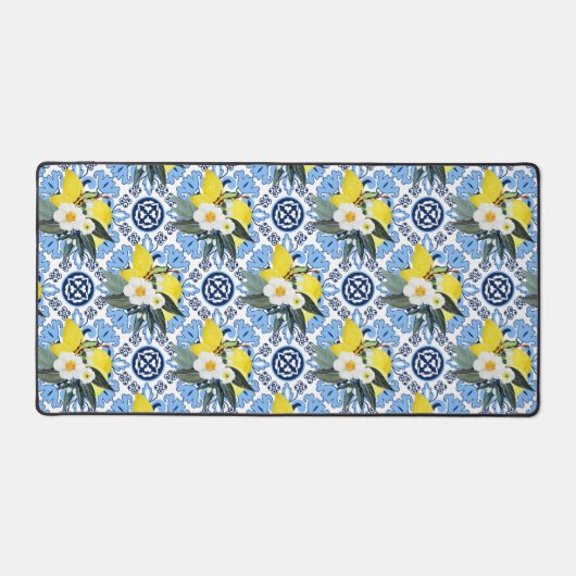 Mit Zitronen 💙 Atemberaubenden Azulejos Schreibtischunterlage (Vorderseite)