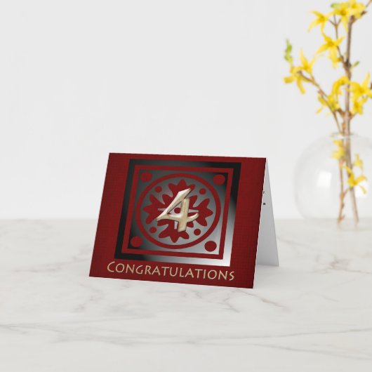 Mitarbeiter 4 Jahre Jubiläum Elegant Golden Red Karte (Gelbe Blume)