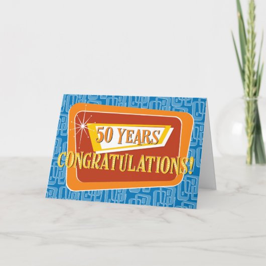 Mitarbeiter 50 Jahre Retro Blue Red Orange Karte (Vorderseite)