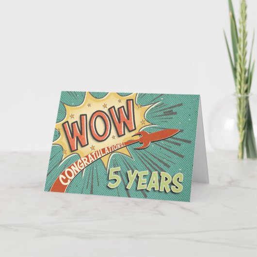 Mitarbeiter 5. Jahrestag Vintages Comic Book Style Karte (Vorderseite)