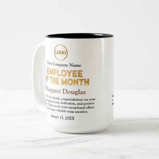 Mitarbeiter der monatlichen Wertschätzung | Gold u Zweifarbige Tasse (Vorderseite Links)