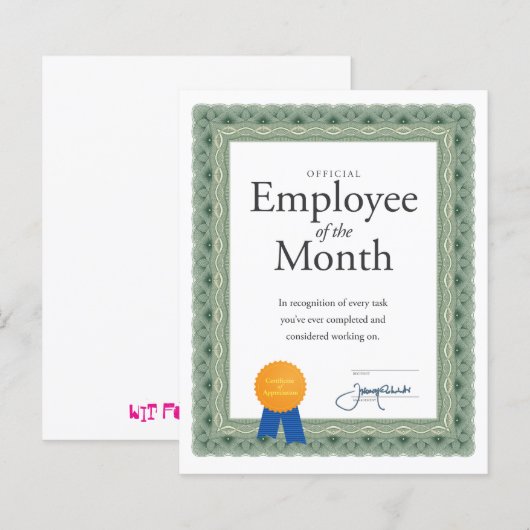 Mitarbeiter der Monatsbescheinigung (Vorne/Hinten)