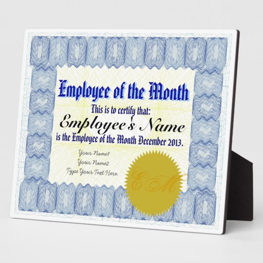 Mitarbeiter der Monatsbescheinigung Fotoplatte (Seite)