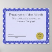 Mitarbeiter der Monatsbescheinigung Poster (Vorne)