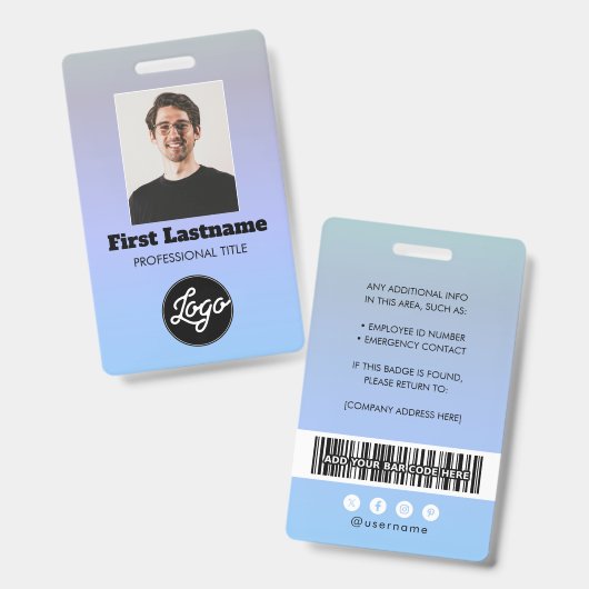 Mitarbeiter-Foto-Barcode-Logo-Name-Gradient-Abzeic Ausweis (Vorder- & Rückseite)