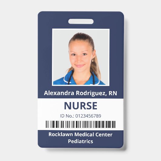 Mitarbeiter Foto Barcode Navy Blue White Medical I Ausweis (Front)