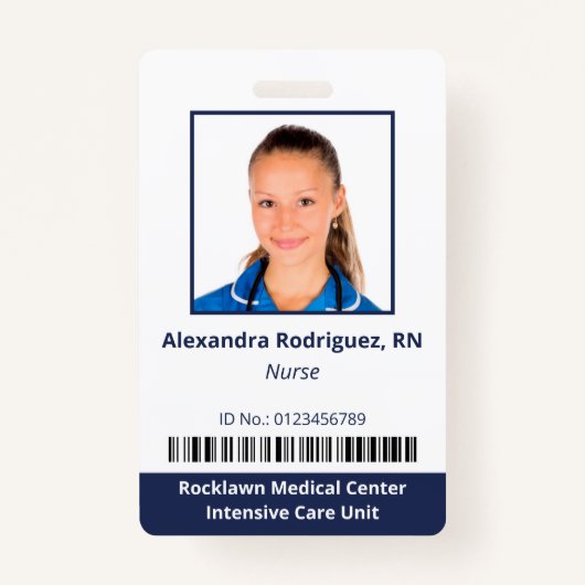 Mitarbeiter Foto Barcode White Blue Hospital ID Ausweis (Vorderseite)