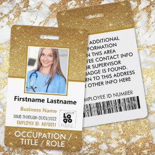 Mitarbeiter-Foto-ID-Barcode-Logo 14K Gold Glitter Ausweis