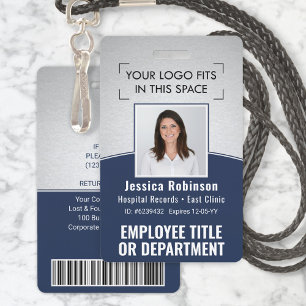 Mitarbeiter Foto ID Barcode Logo Navy Silber Kurve Ausweis
