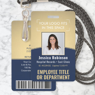 Mitarbeiter-Foto-ID-Barcode-Logo Navy und Gold Kur Ausweis