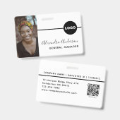 Mitarbeiter-Foto-ID Firmenlogo QR-Code Weiß Schwar Ausweis (Vorder- & Rückseite)