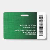 Mitarbeiter-Foto-ID-Logo Bar moderner Leinen grün Ausweis (Rückseite)