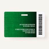 Mitarbeiter-Foto-ID-Logo Bar moderner Leinen grün Ausweis (Rückseite)