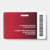 Mitarbeiter-Foto-ID-Logo Bar moderner Leinenrot Ausweis (Rückseite)