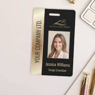 Mitarbeiter-Foto-ID-QR-Barcode Ihr Logo Schwarz Go Ausweis