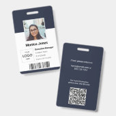 Mitarbeiter-Foto-ID QR-Code Dunkelblau Ausweis (Vorder- & Rückseite)