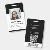 Mitarbeiter-Foto-ID QR-Code Schwarz Ausweis (Vorder- & Rückseite)