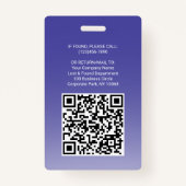 Mitarbeiter-Foto-ID QR Strichcode Ihr Logo Lila Ar Ausweis (Rückseite)