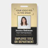 Mitarbeiter Foto ID QR Strichcode Ihr Logo Schwarz Ausweis (Front)