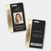 Mitarbeiter Foto ID QR Strichcode Ihr Logo Schwarz Ausweis (Vorder- & Rückseite)