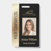 Mitarbeiter Foto ID QR Strichcode Ihr Logo Schwarz Ausweis (Vorderseite)