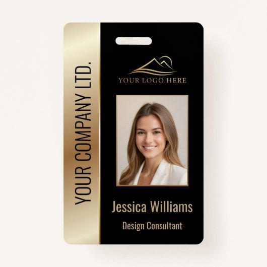 Mitarbeiter Foto ID QR Strichcode Ihr Logo Schwarz Ausweis (Vorderseite)