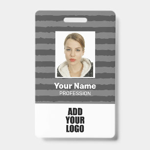 Mitarbeiter-Foto-Logo & Barcode Graue Streifen  Ausweis