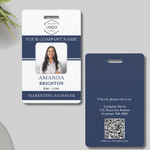 Mitarbeiter-Foto-Logo QR-Code Navy Blau Weiß Ausweis