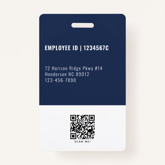 Mitarbeiter Foto QR Code Navy Company Security ID Ausweis (Rückseite)