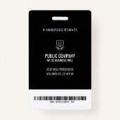 Mitarbeiter-ID-Abzeichen für Schwarz-Weiß-Barcode Ausweis (Rückseite)