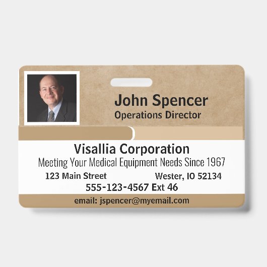 Mitarbeiter-ID Beige und Weiß Horizontal Ausweis (Vorderseite)