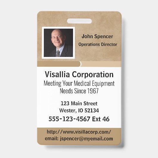 Mitarbeiter-ID Beige und Weiß Vertikal Ausweis (Vorderseite)