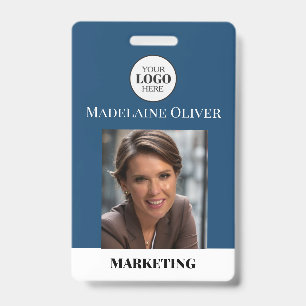 Mitarbeiter-ID-Foto-QR-Code-blaues Logo-Abzeichen Ausweis