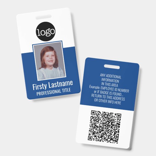 Mitarbeiter-ID - Foto, QR-Code, Logo, Name Blue Pl Ausweis (Vorder- & Rückseite)