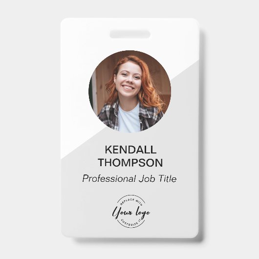 Mitarbeiter-ID minimalistisch Graues Logo QR-Code Ausweis (Vorderseite)