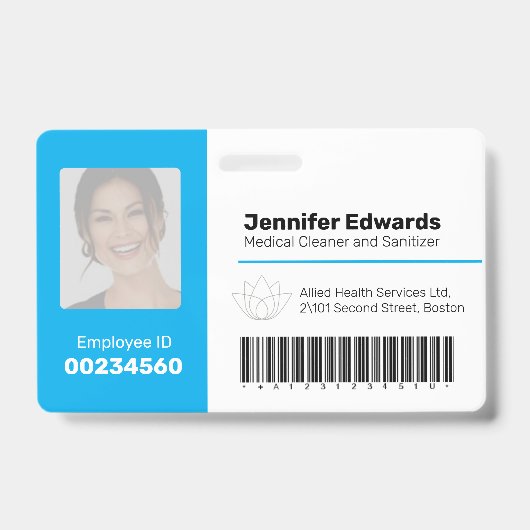 Mitarbeiter-ID-Strichcode Foto blau Ausweis (Front)