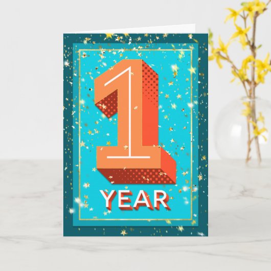 Mitarbeiter Jahrestag 1 Jahr - Fettzahl Karte (Gelbe Blume)